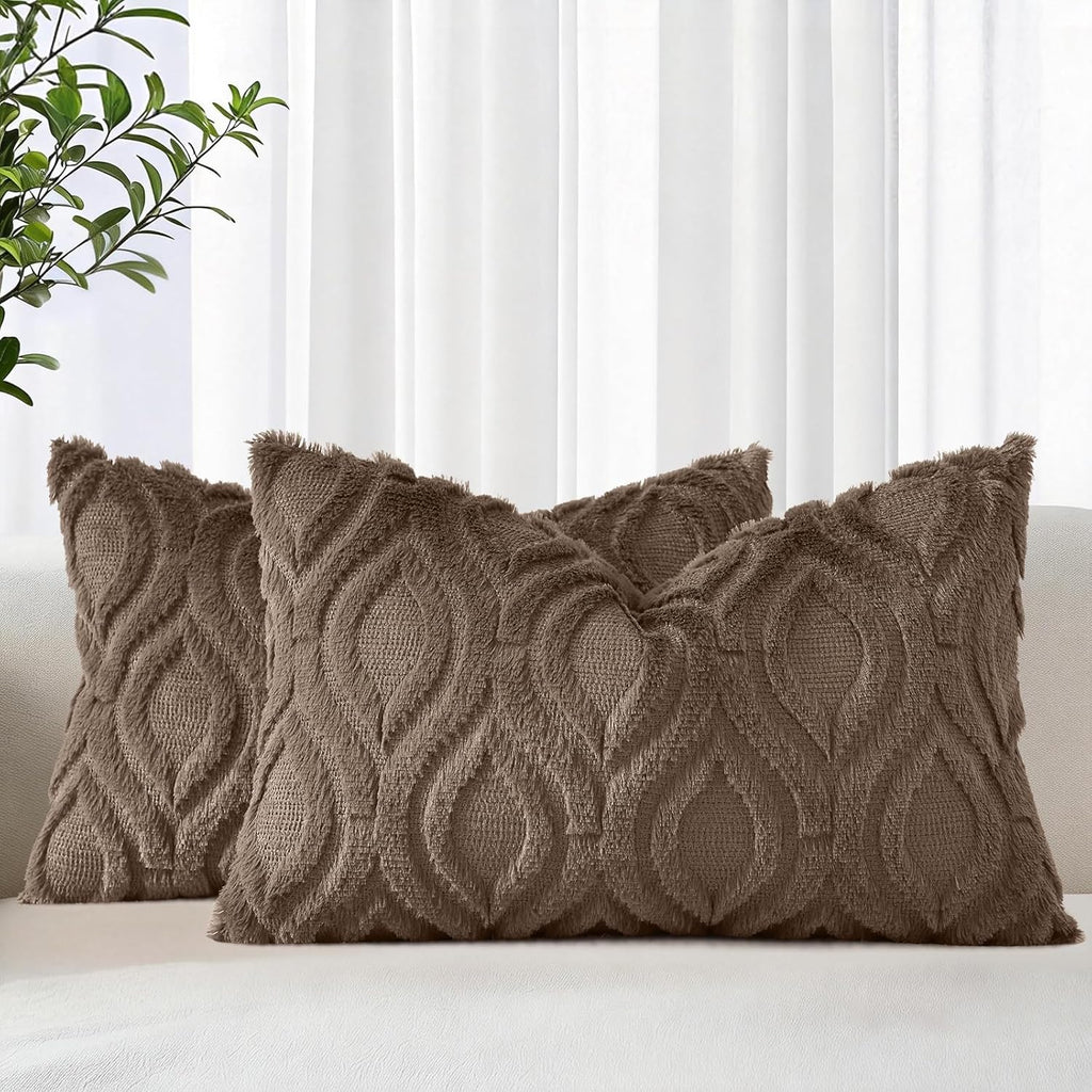 Beige Faux Wool Throw Pillow Covers Set of 2