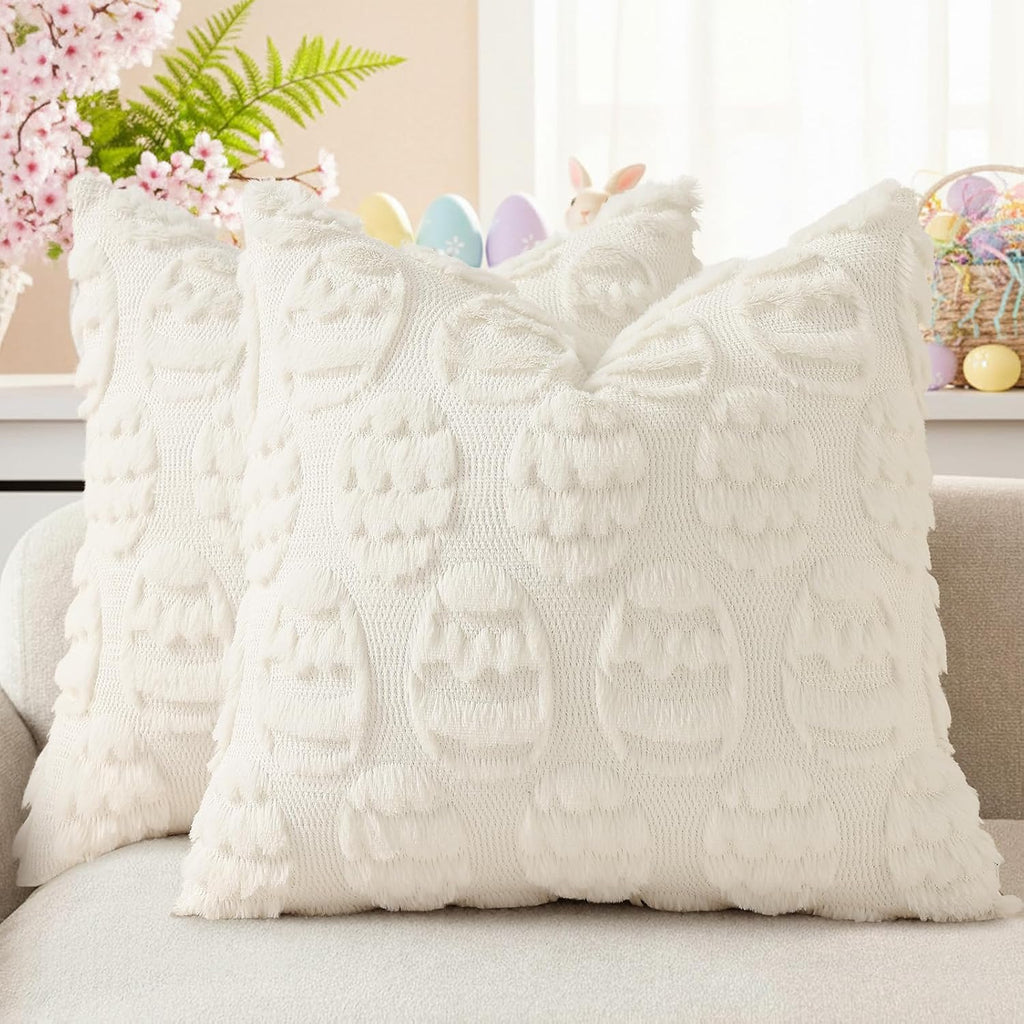 Beige Faux Wool Throw Pillow Covers Set of 2