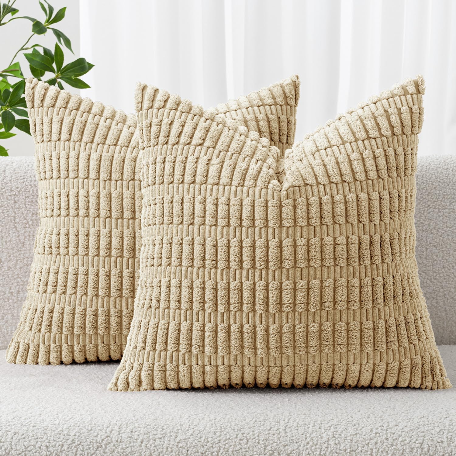 Cream White Boho Corduroy Striped Pillow Covers