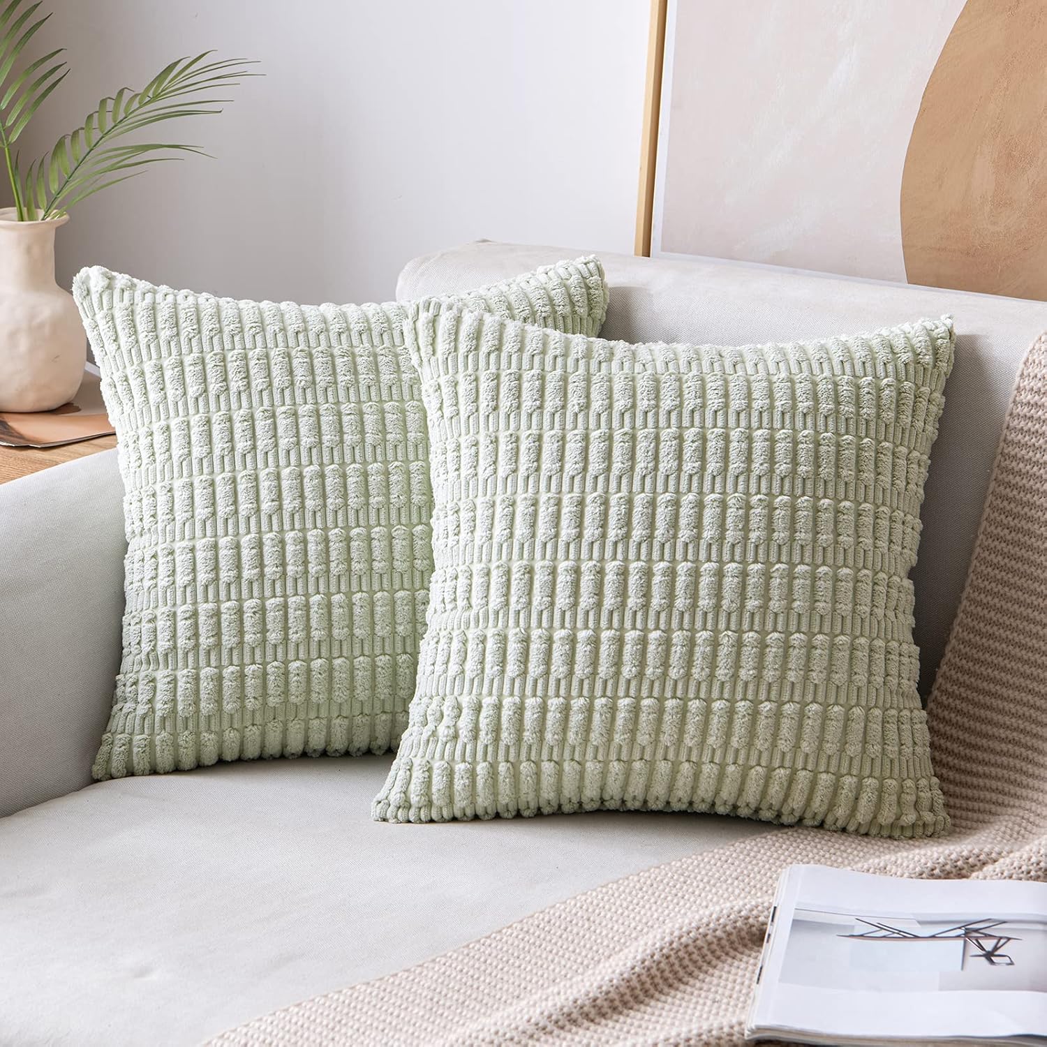 Cream White Boho Corduroy Striped Pillow Covers