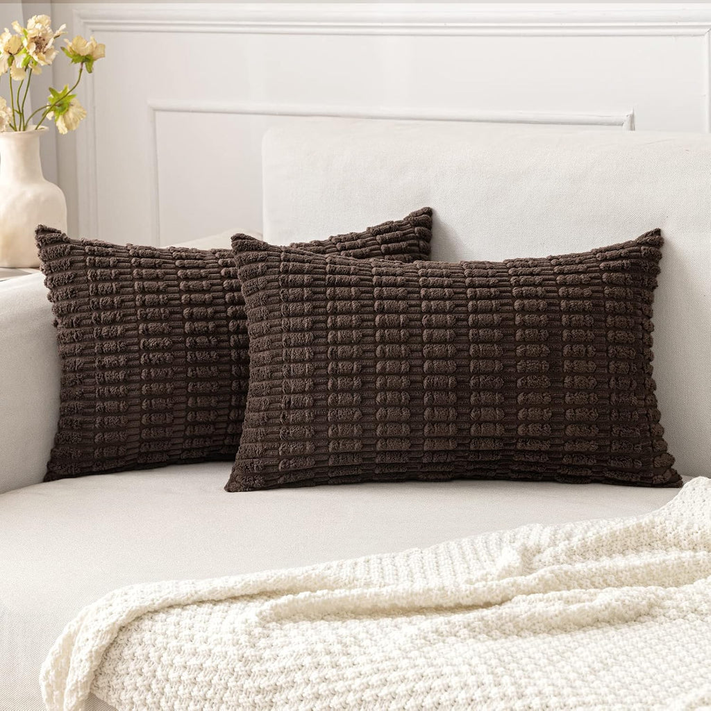 Cream White Boho Corduroy Striped Pillow Covers