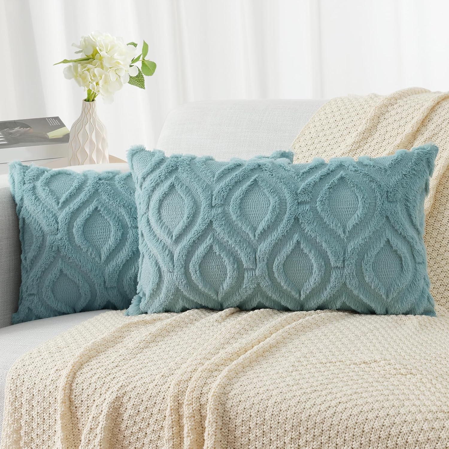 Beige Faux Wool Throw Pillow Covers Set of 2