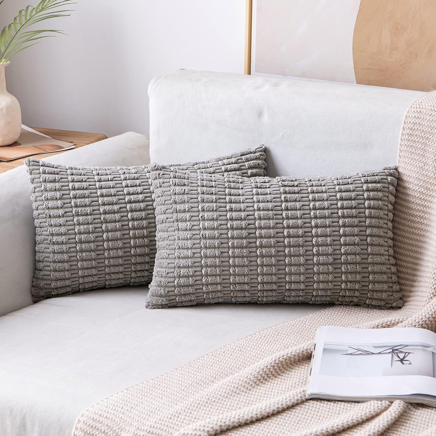 Cream White Boho Corduroy Striped Pillow Covers