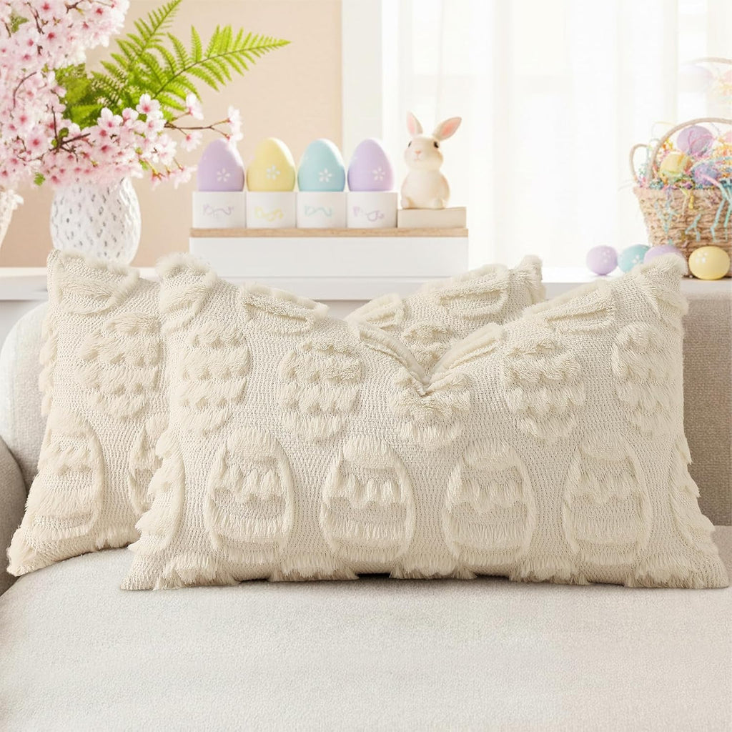 Beige Faux Wool Throw Pillow Covers Set of 2