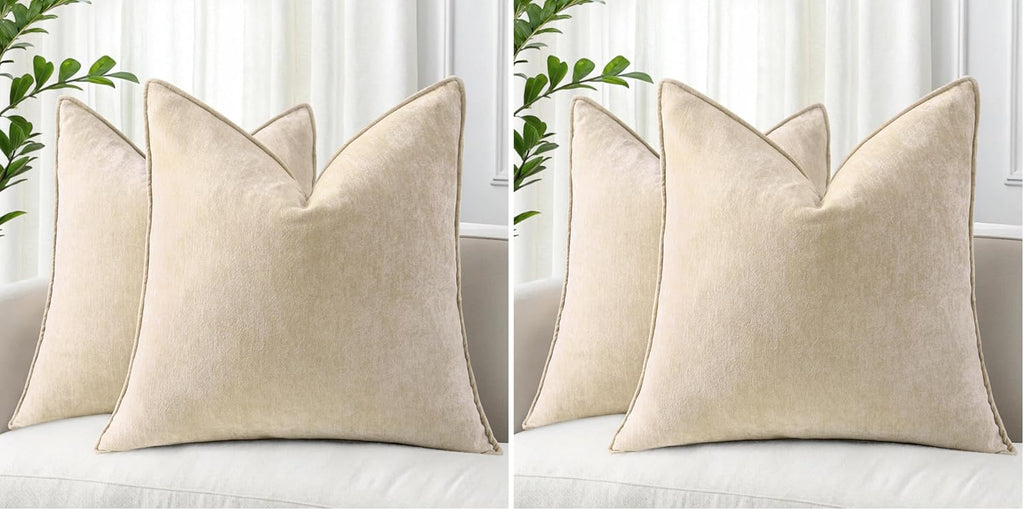 Beige Chenille Throw Pillow Covers Set of 2