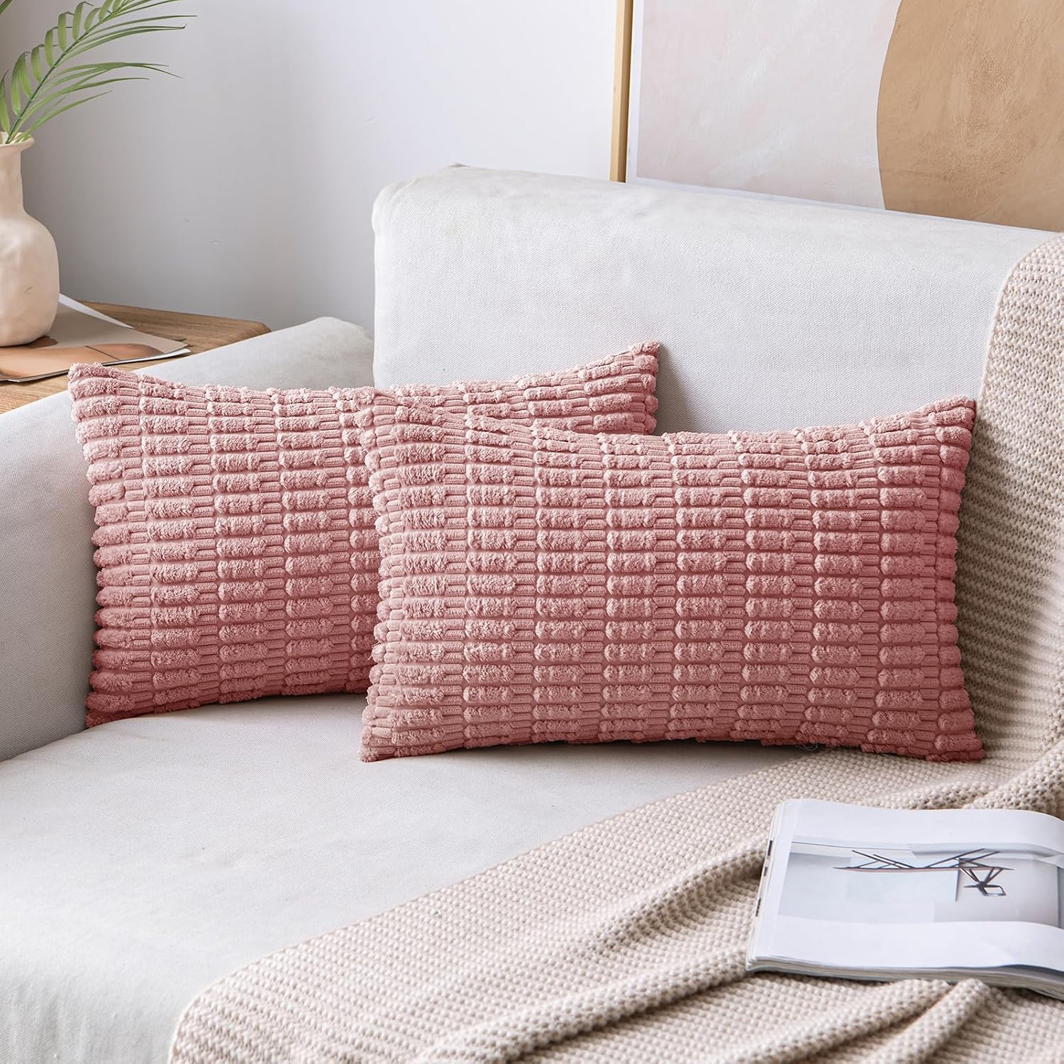Cream White Boho Corduroy Striped Pillow Covers