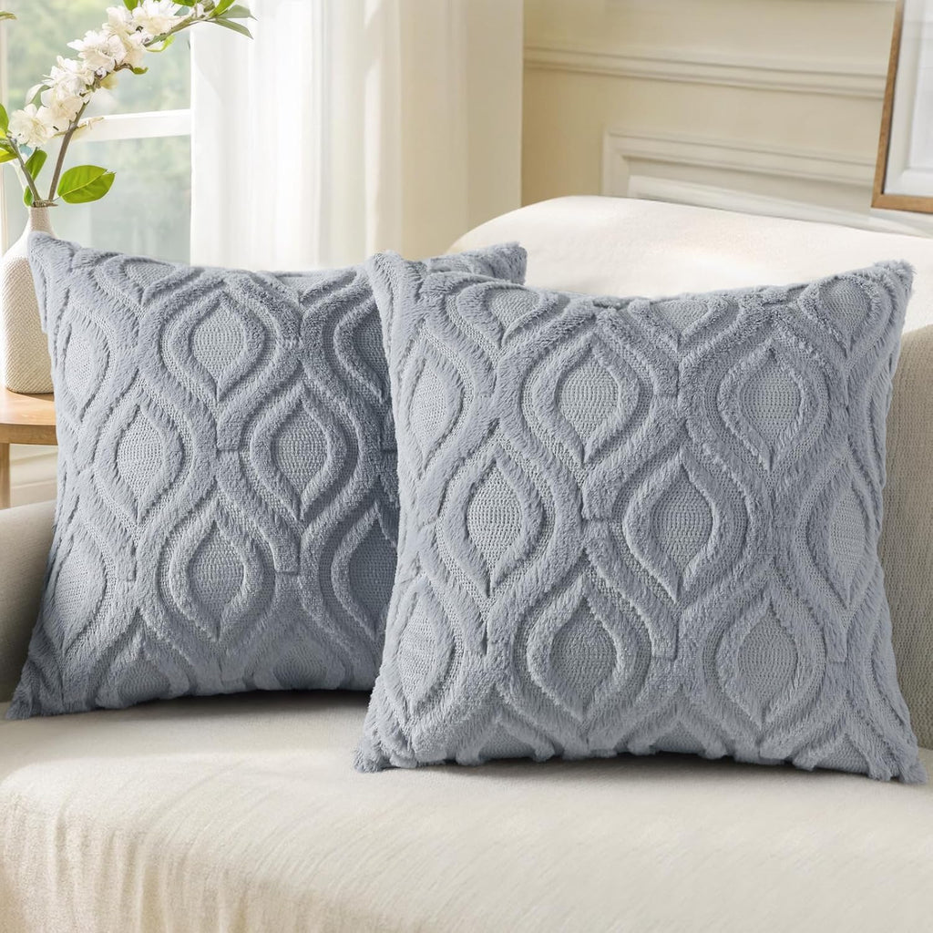 Beige Faux Wool Throw Pillow Covers Set of 2