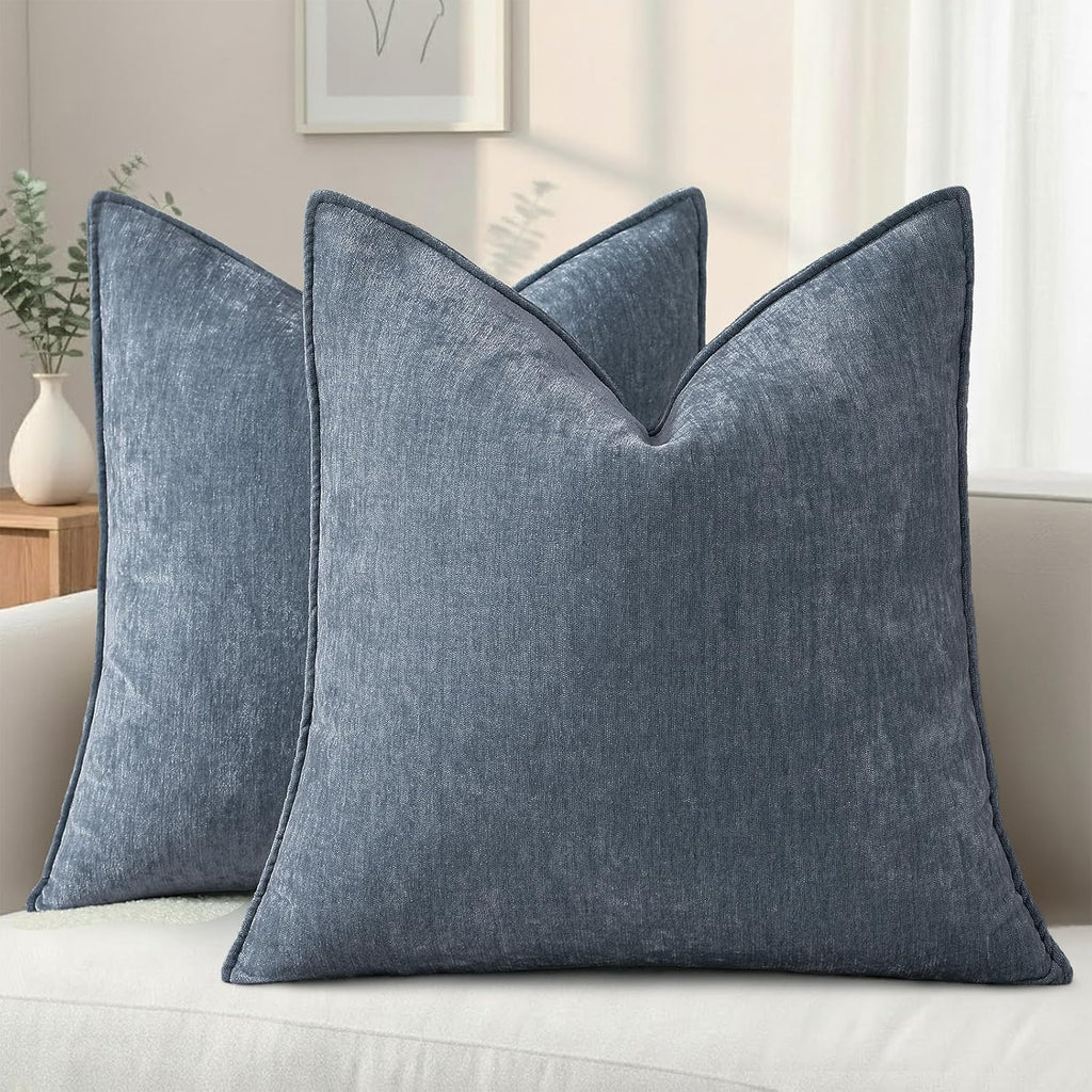 Beige Chenille Throw Pillow Covers Set of 2