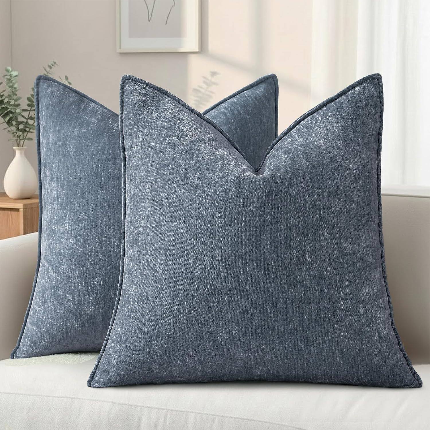 Beige Chenille Throw Pillow Covers Set of 2