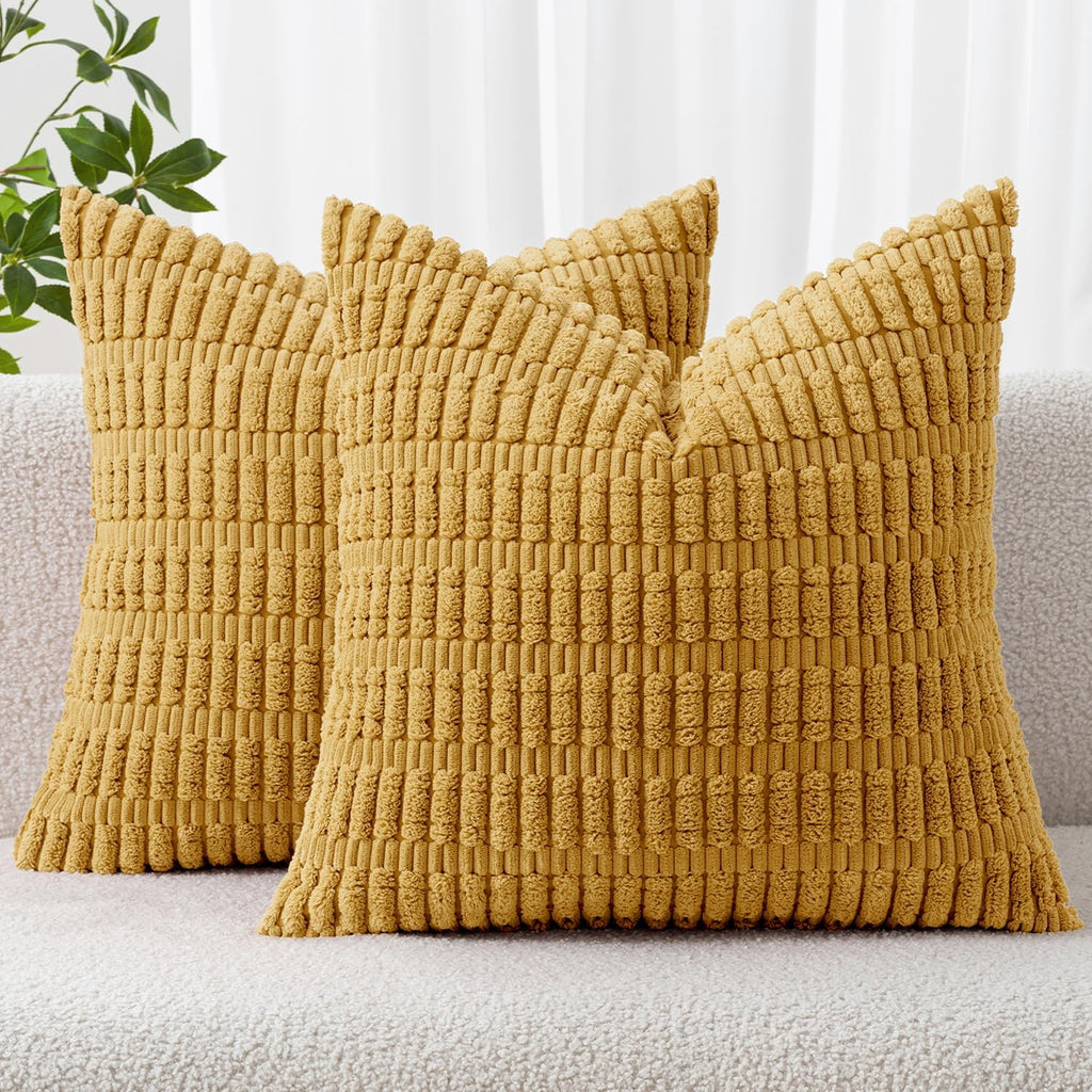 Cream White Boho Corduroy Striped Pillow Covers