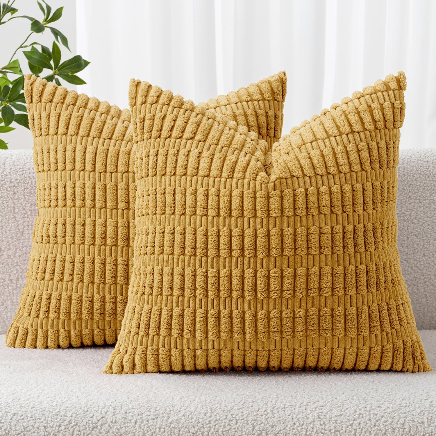 Cream White Boho Corduroy Striped Pillow Covers