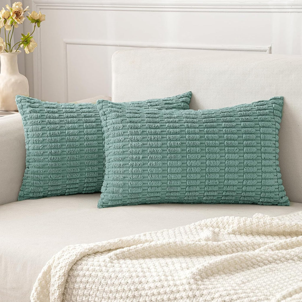 Cream White Boho Corduroy Striped Pillow Covers