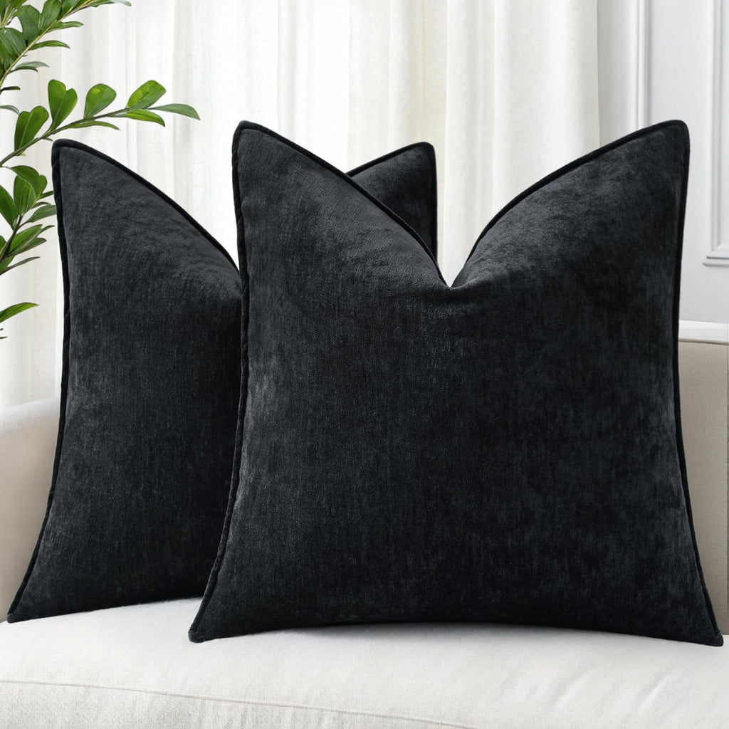Beige Chenille Throw Pillow Covers Set of 2