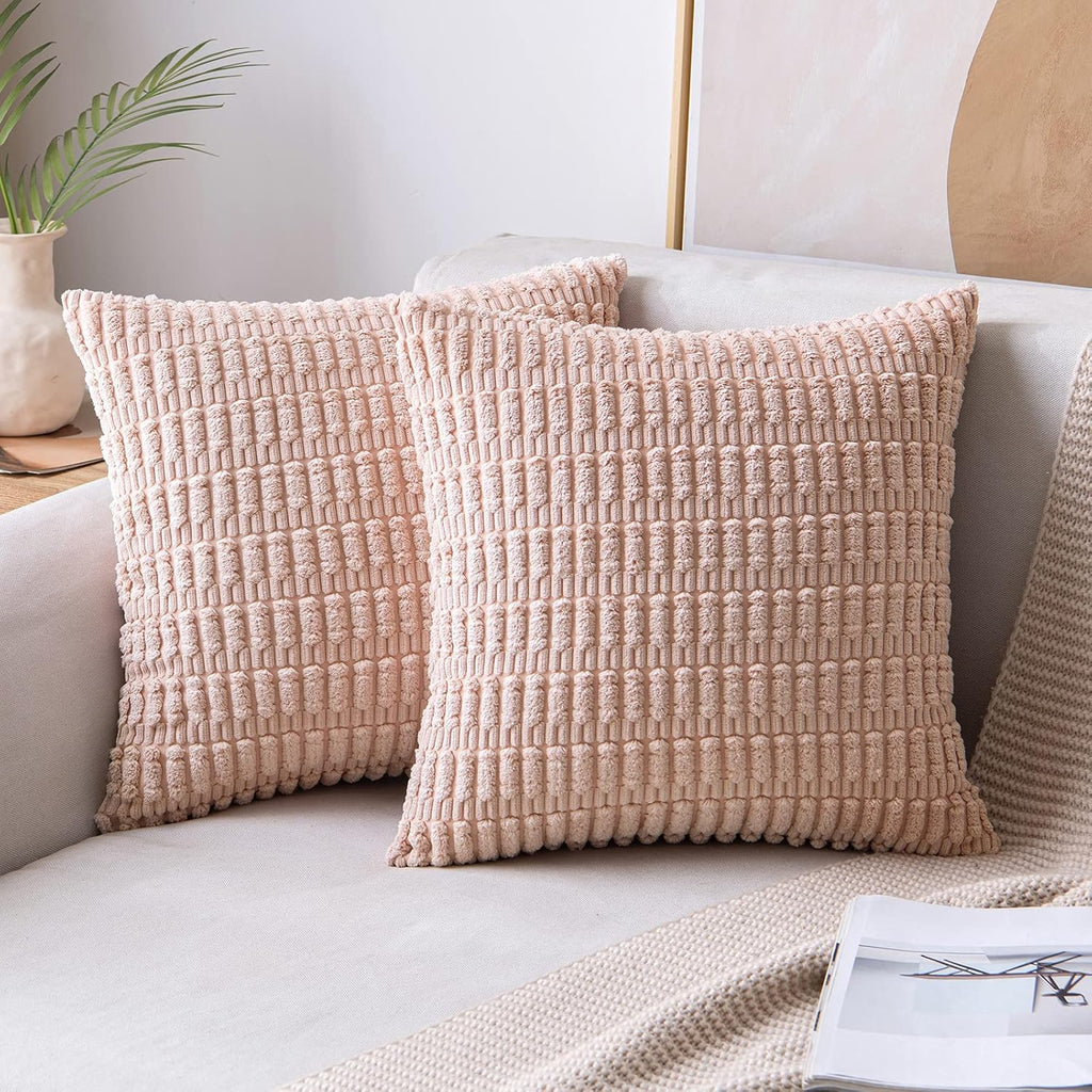 Cream White Boho Corduroy Striped Pillow Covers
