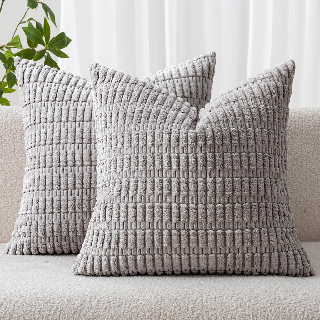 Cream White Boho Corduroy Striped Pillow Covers