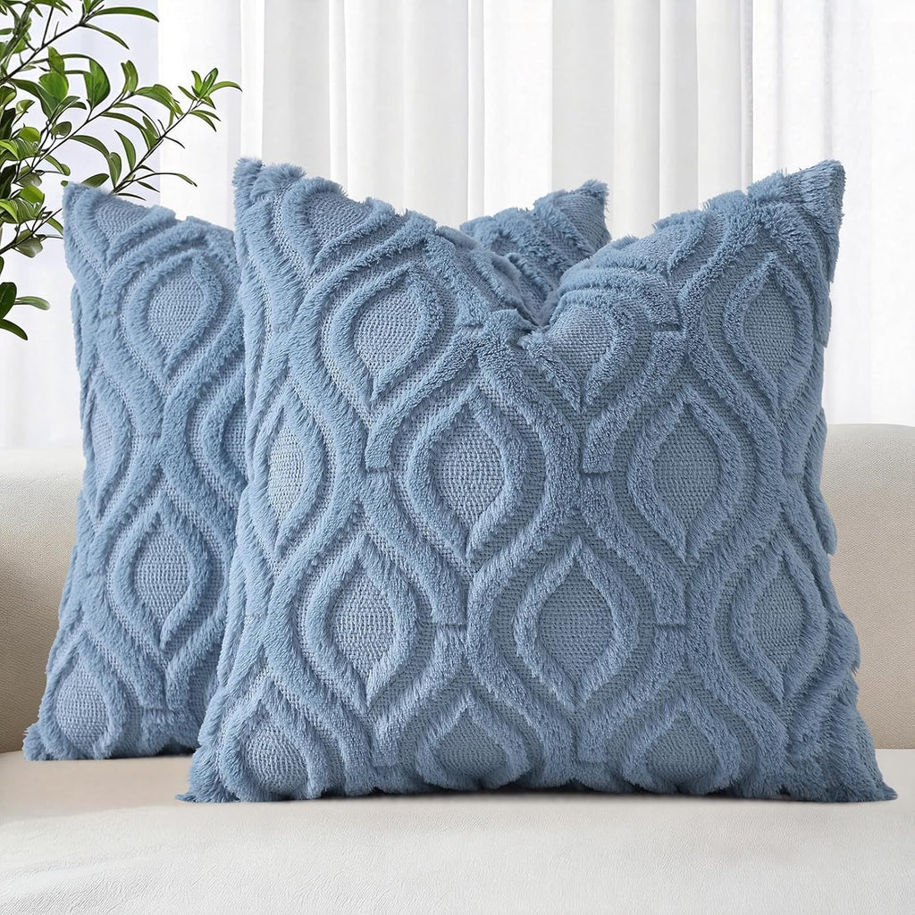 Beige Faux Wool Throw Pillow Covers Set of 2