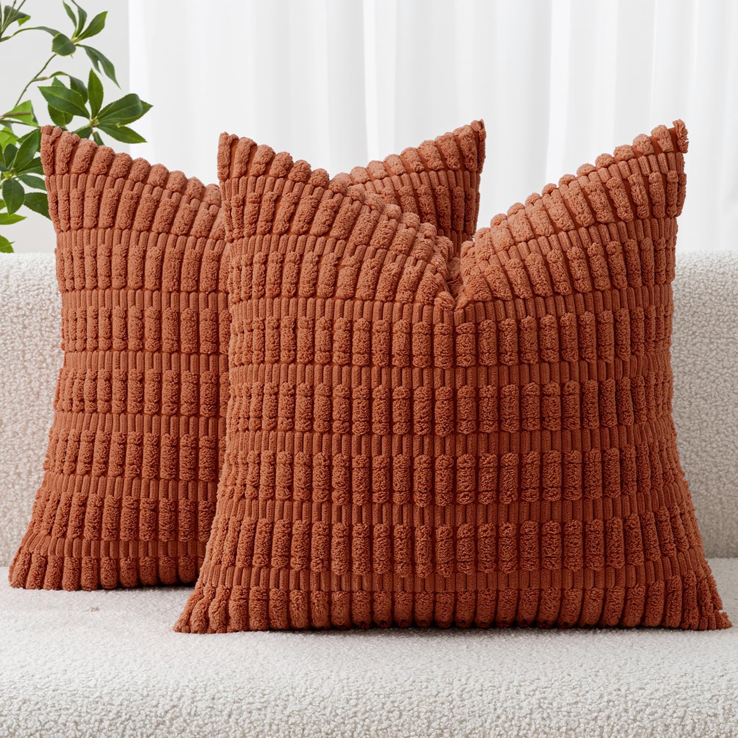 Cream White Boho Corduroy Striped Pillow Covers