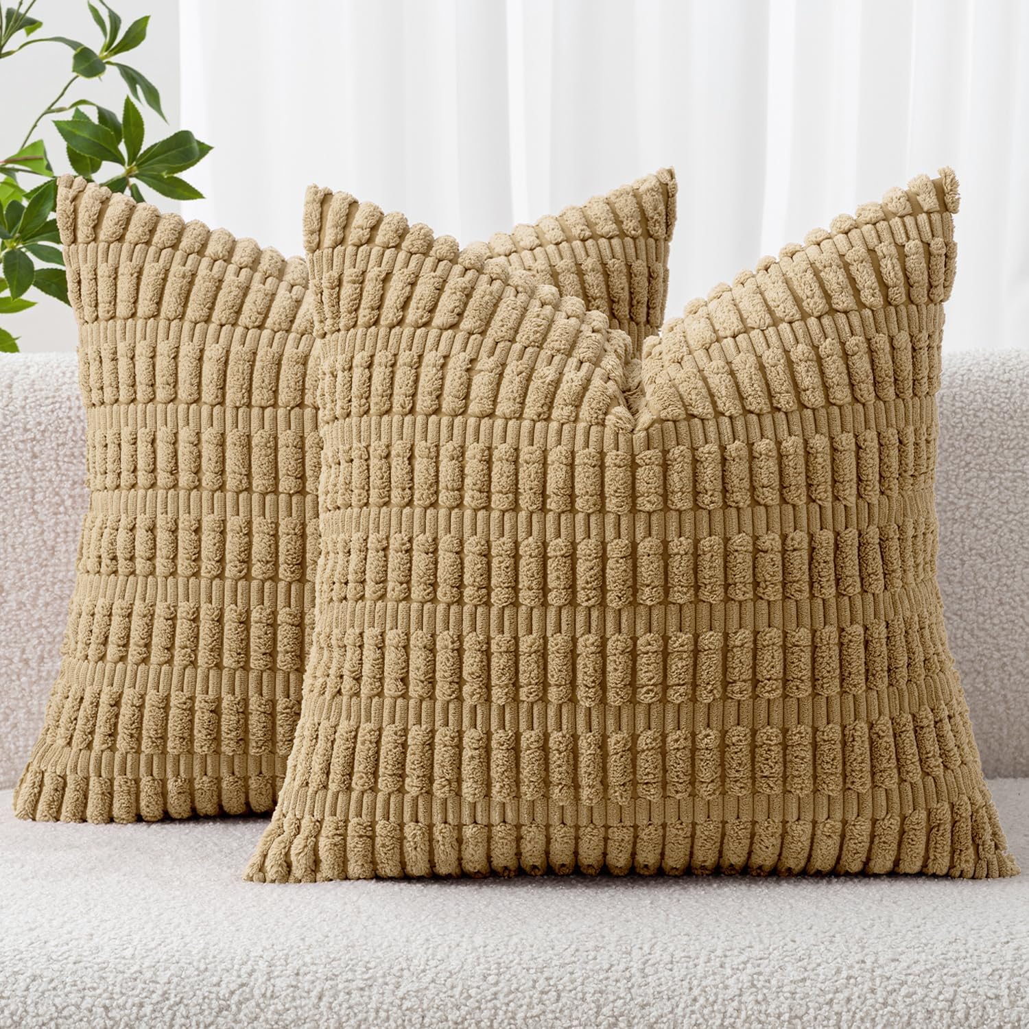 Cream White Boho Corduroy Striped Pillow Covers