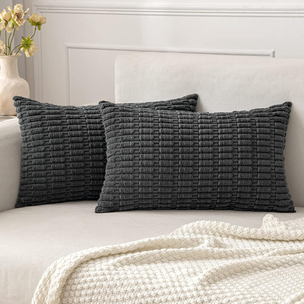 Cream White Boho Corduroy Striped Pillow Covers