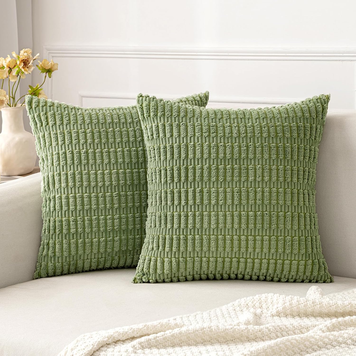 Cream White Boho Corduroy Striped Pillow Covers