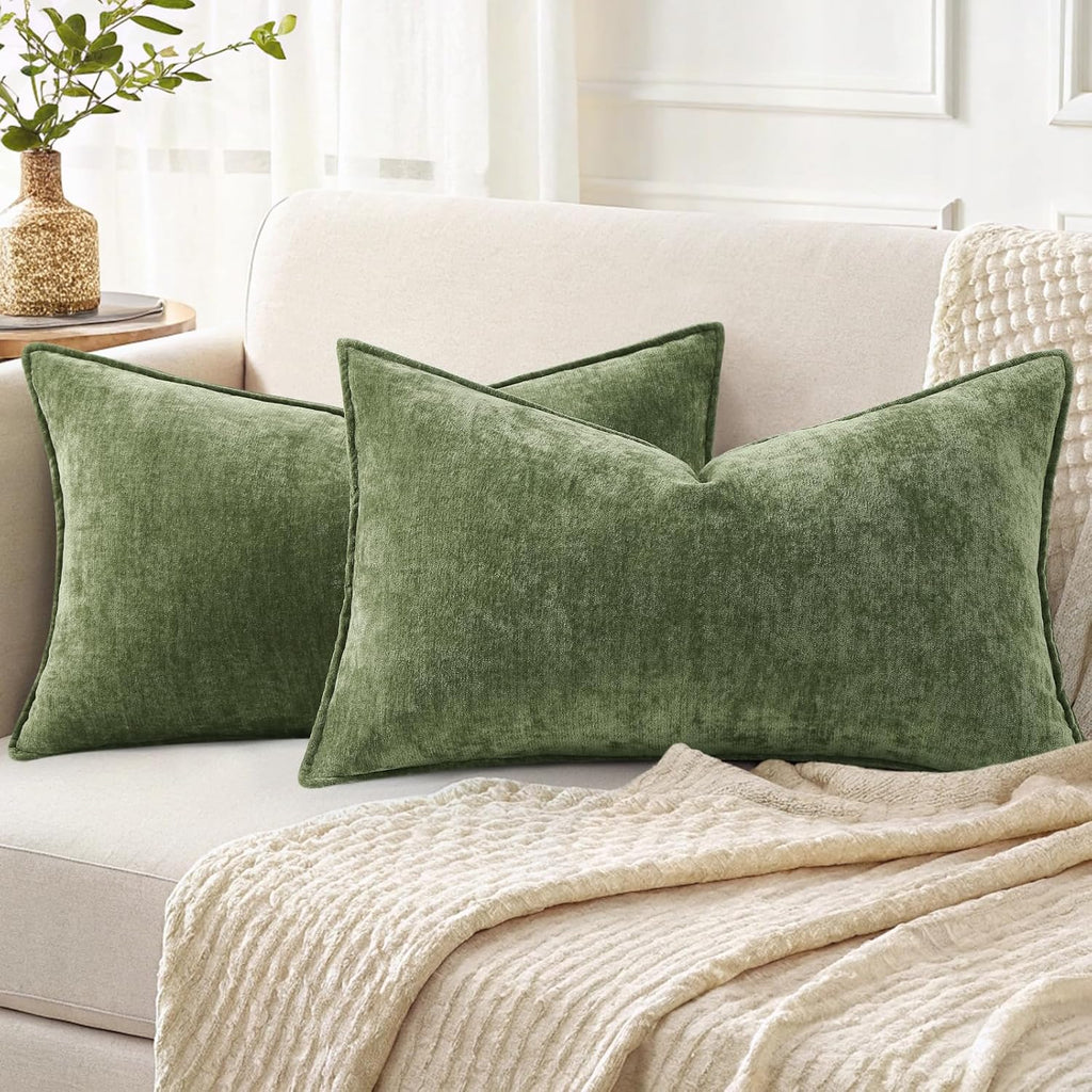 Beige Chenille Throw Pillow Covers Set of 2