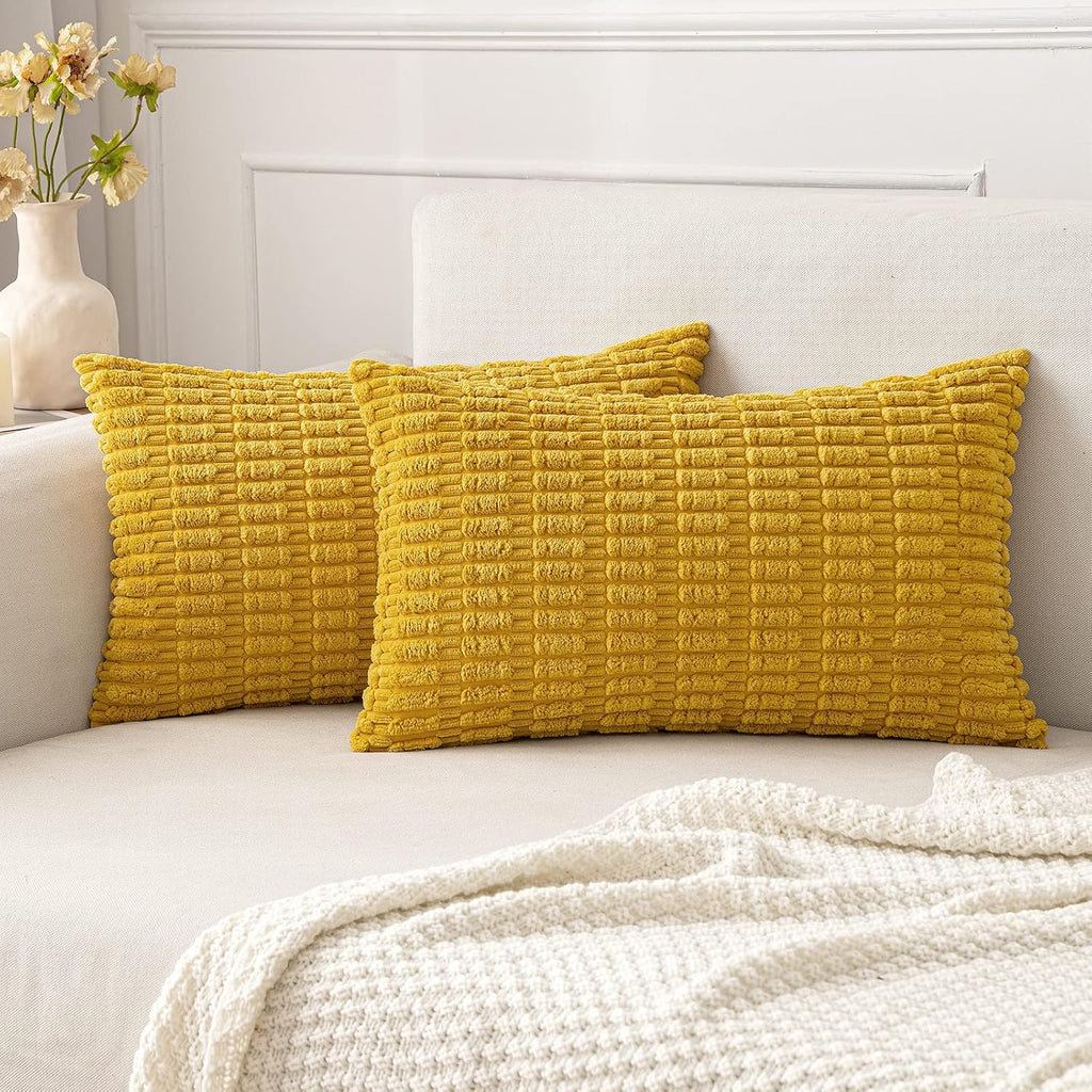 Cream White Boho Corduroy Striped Pillow Covers