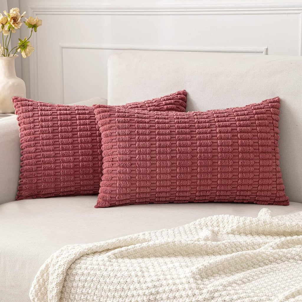 Cream White Boho Corduroy Striped Pillow Covers