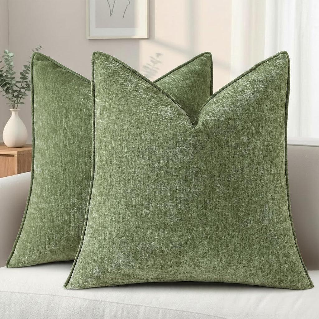 Beige Chenille Throw Pillow Covers Set of 2