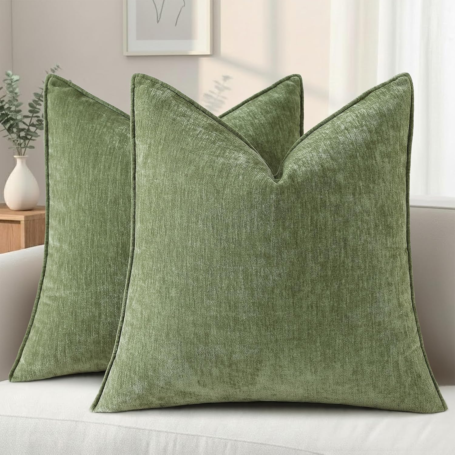 Beige Chenille Throw Pillow Covers Set of 2