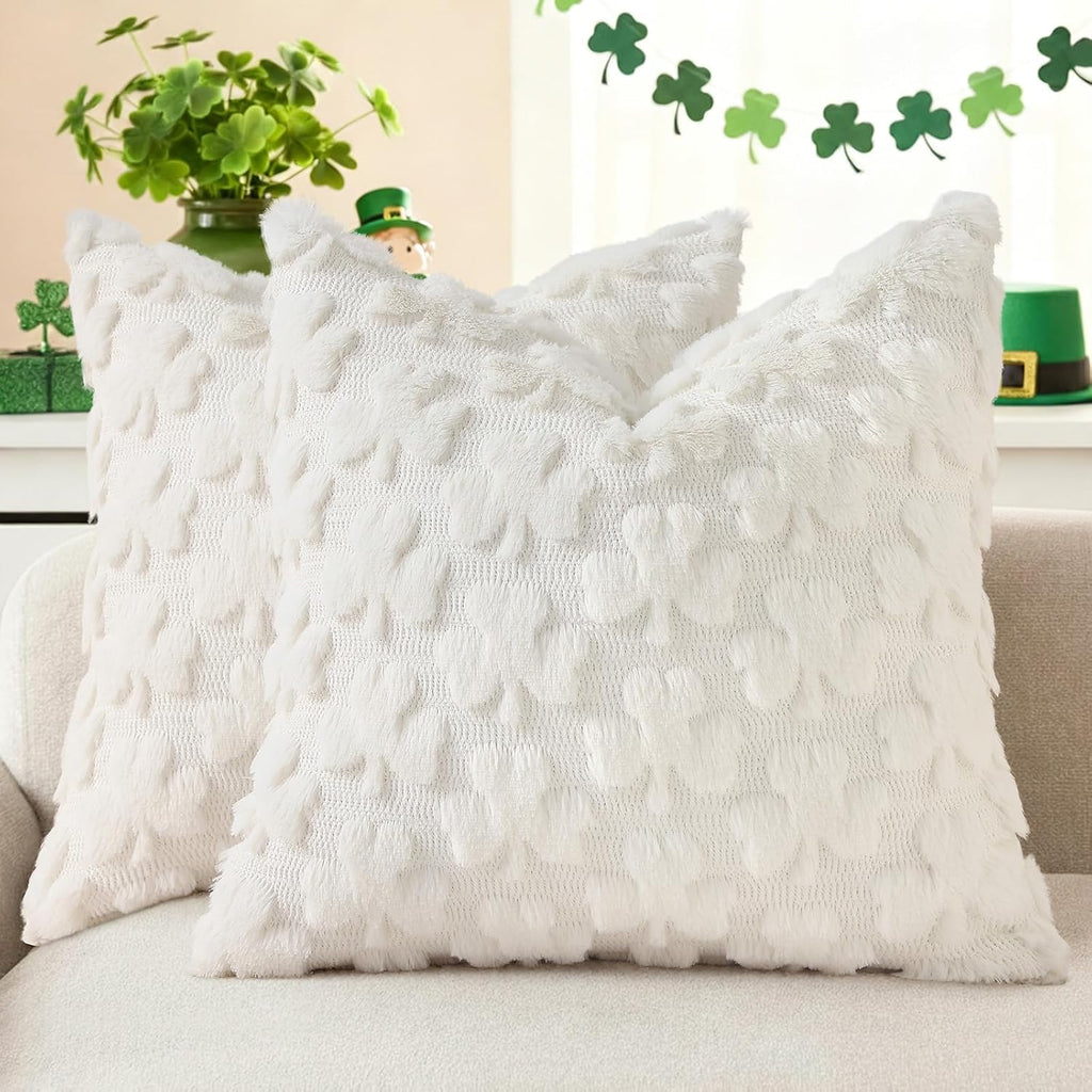 Beige Faux Wool Throw Pillow Covers Set of 2