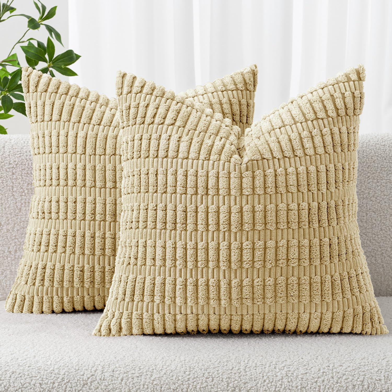 Cream White Boho Corduroy Striped Pillow Covers