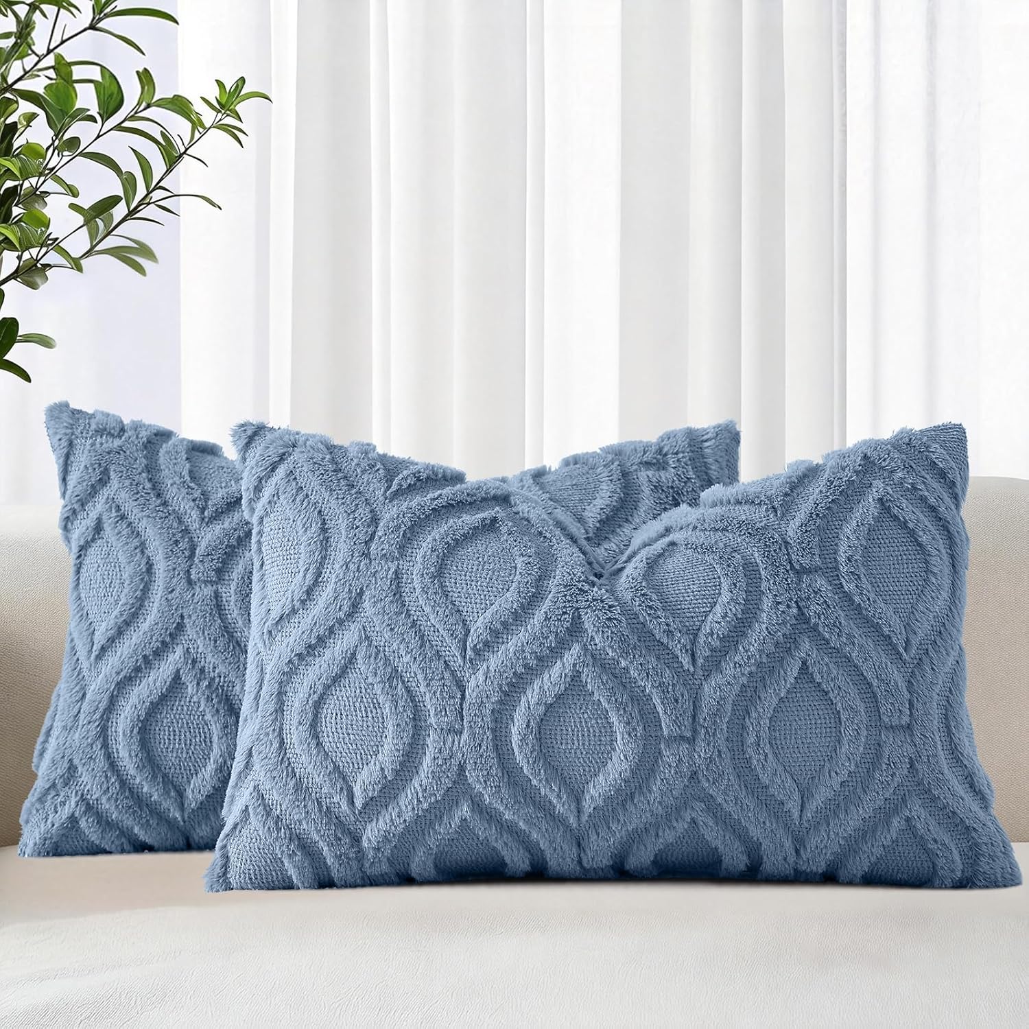 Beige Faux Wool Throw Pillow Covers Set of 2
