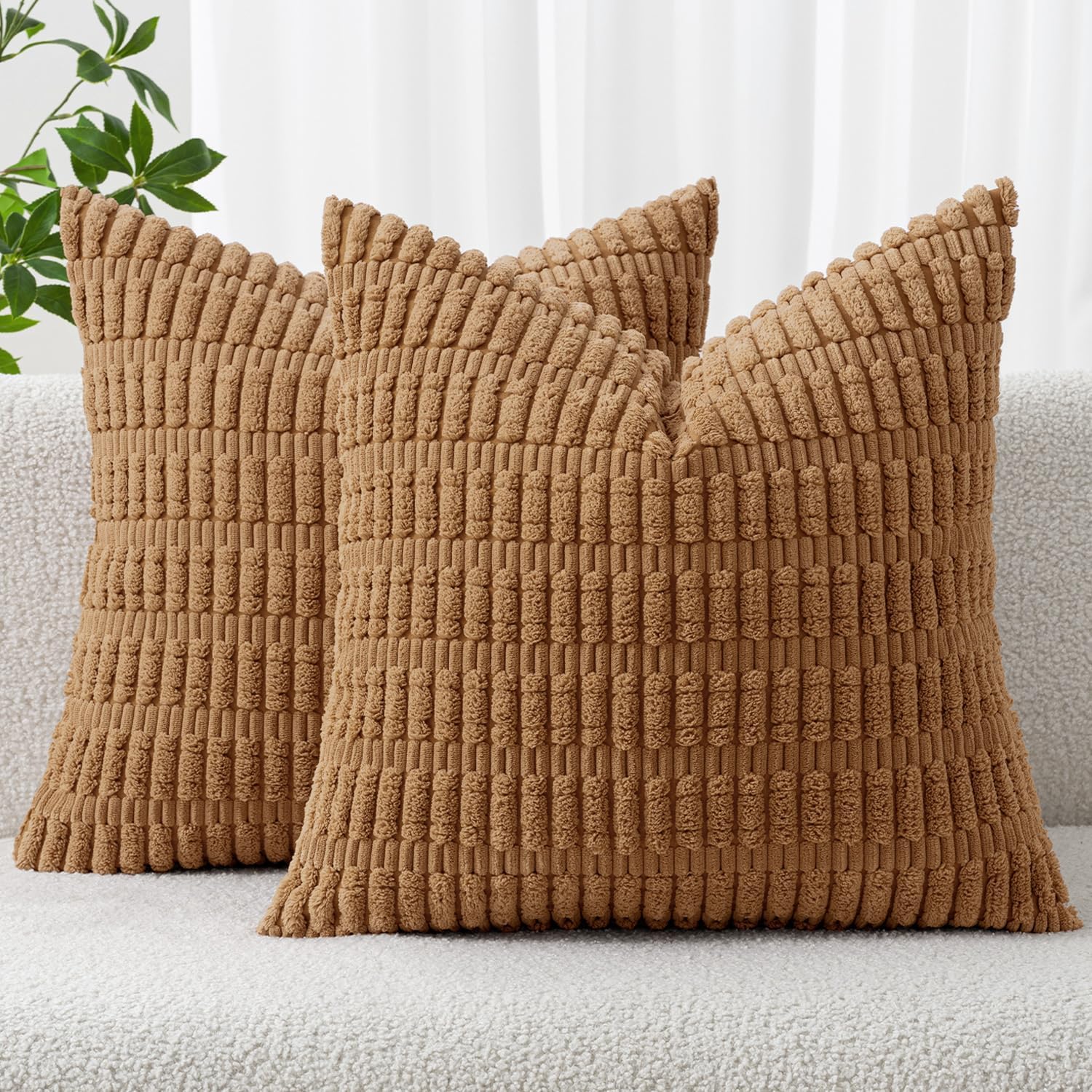 Cream White Boho Corduroy Striped Pillow Covers
