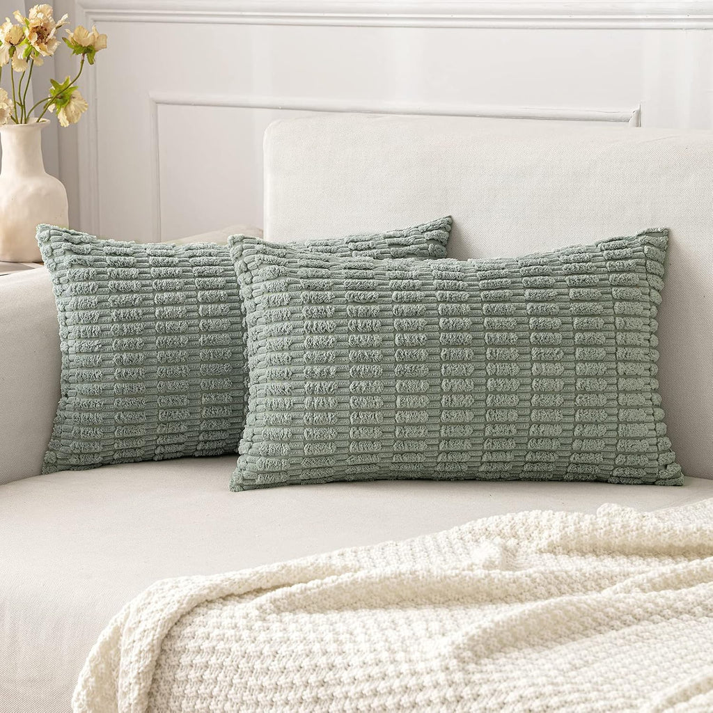 Cream White Boho Corduroy Striped Pillow Covers
