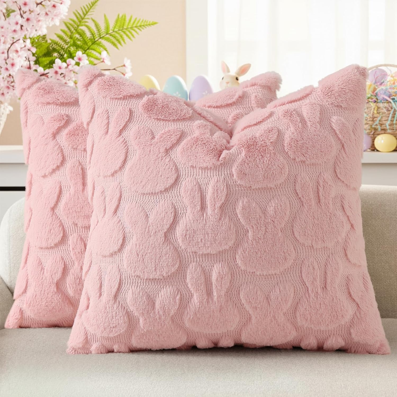 Beige Faux Wool Throw Pillow Covers Set of 2