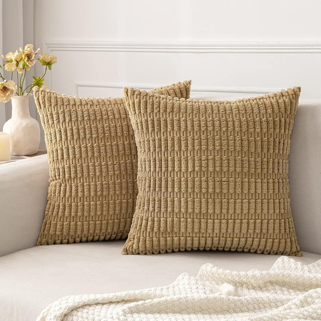 Cream White Boho Corduroy Striped Pillow Covers