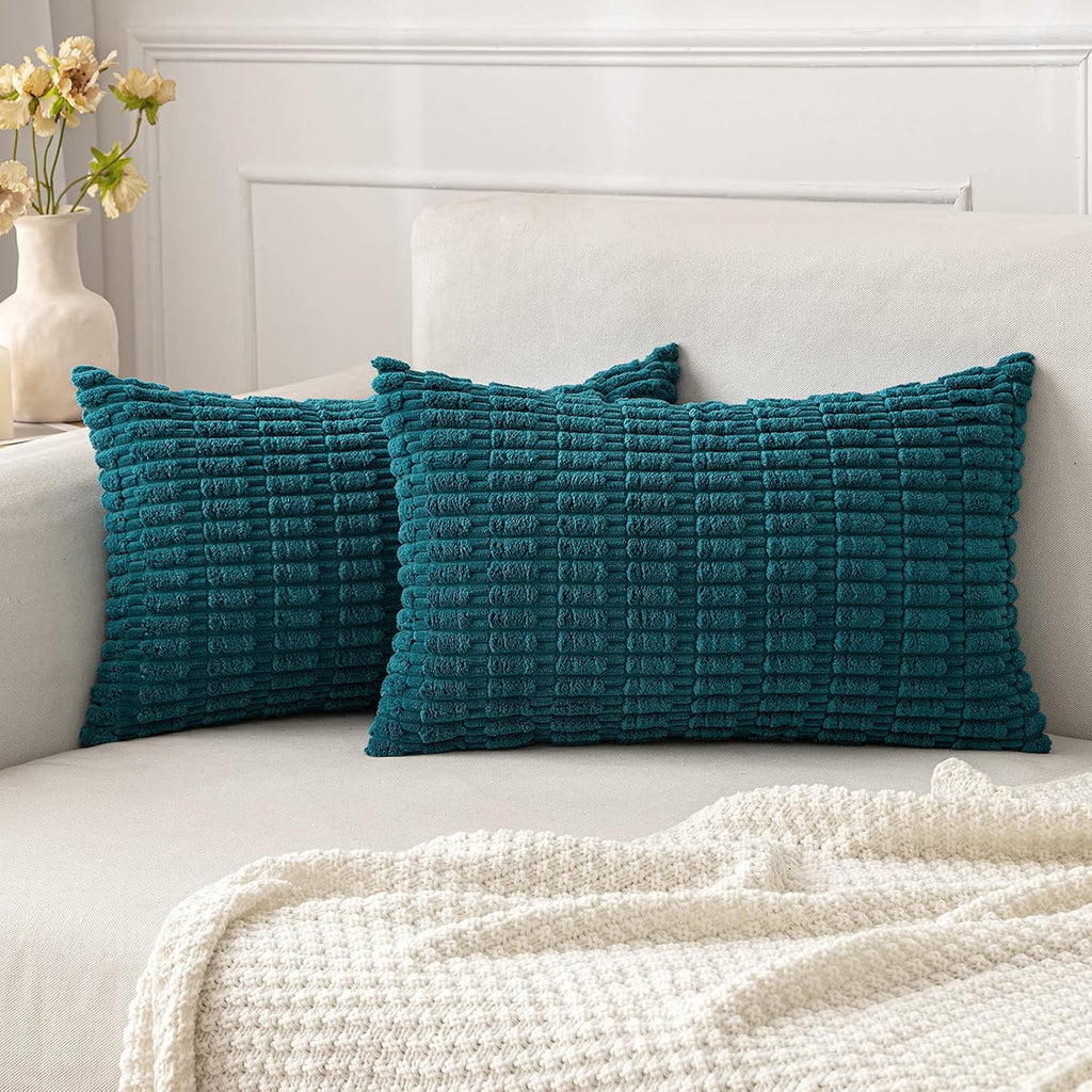 Cream White Boho Corduroy Striped Pillow Covers