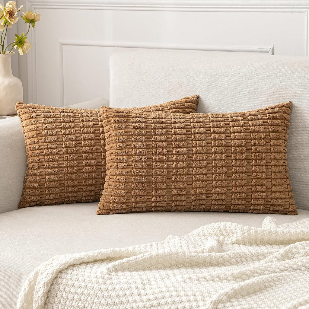 Cream White Boho Corduroy Striped Pillow Covers