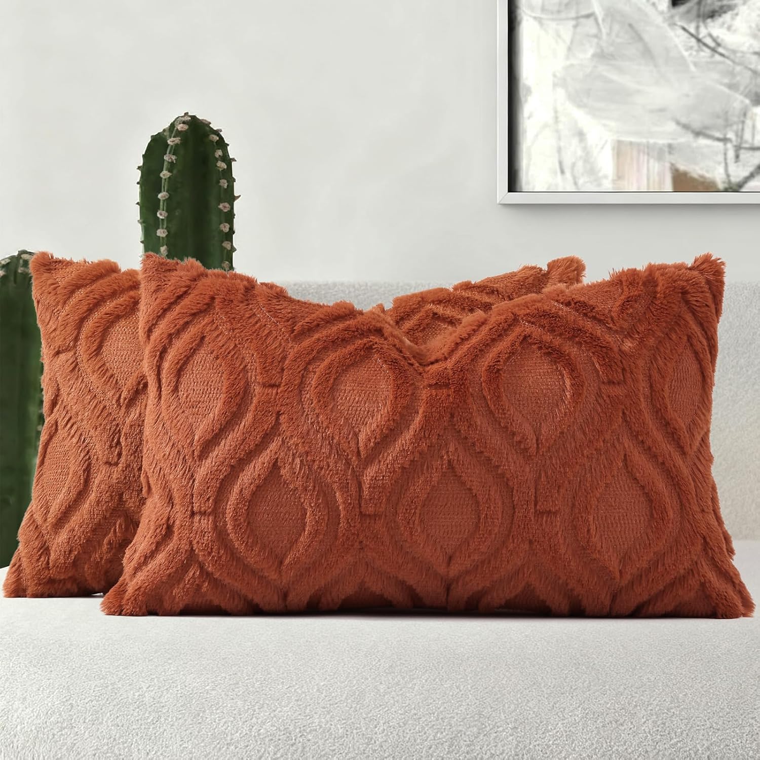 Beige Faux Wool Throw Pillow Covers Set of 2