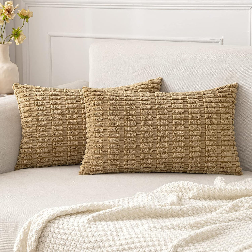 Cream White Boho Corduroy Striped Pillow Covers