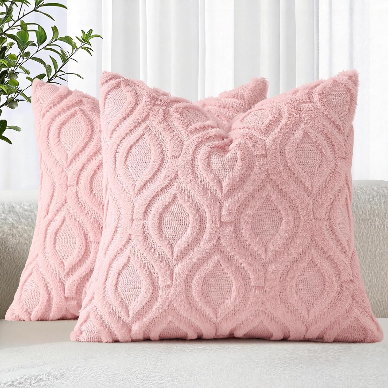 Beige Faux Wool Throw Pillow Covers Set of 2