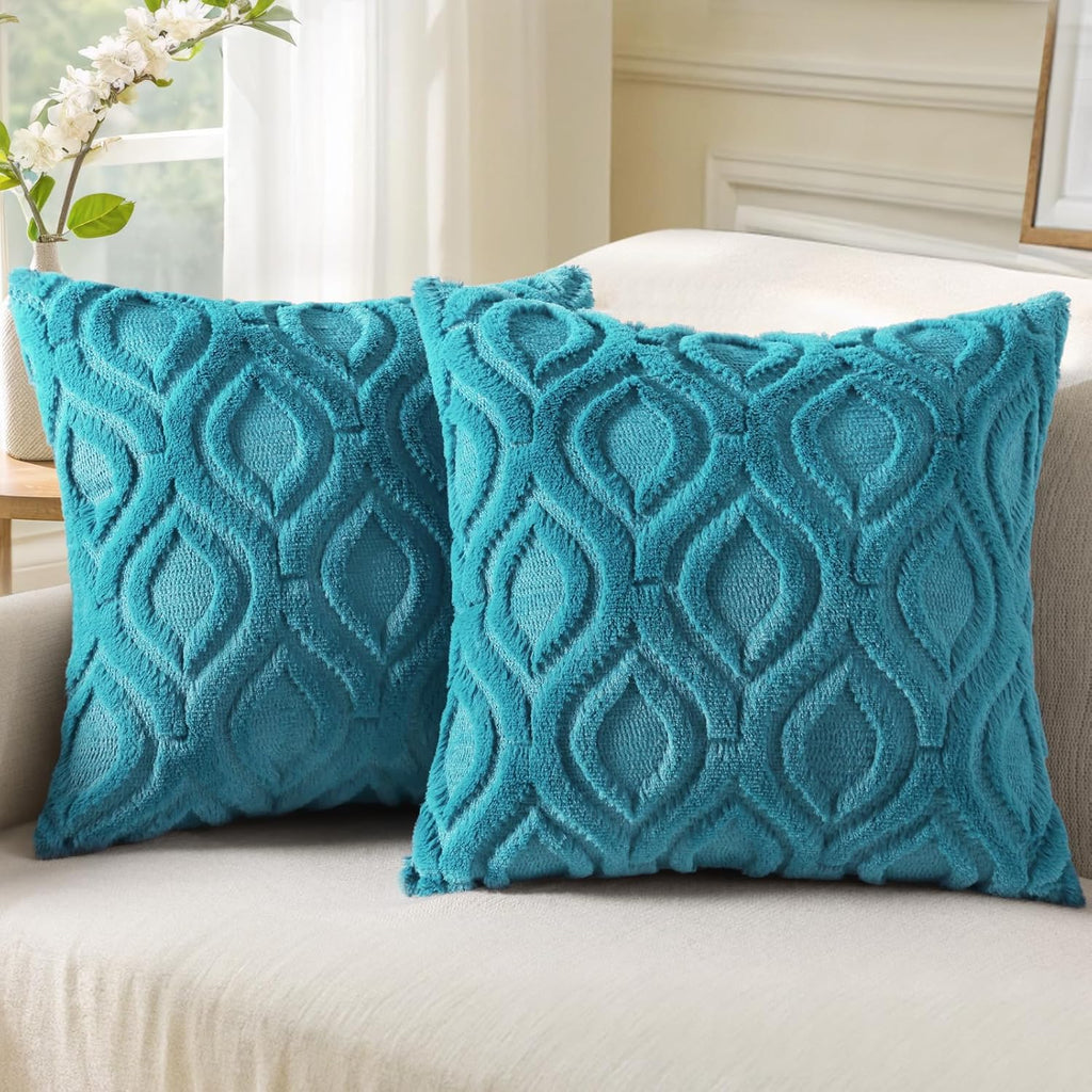 Beige Faux Wool Throw Pillow Covers Set of 2