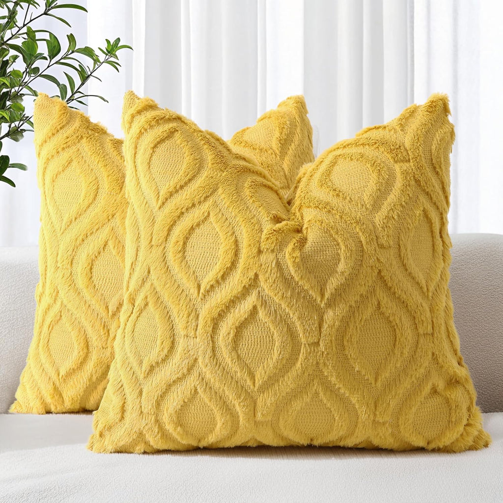 Beige Faux Wool Throw Pillow Covers Set of 2