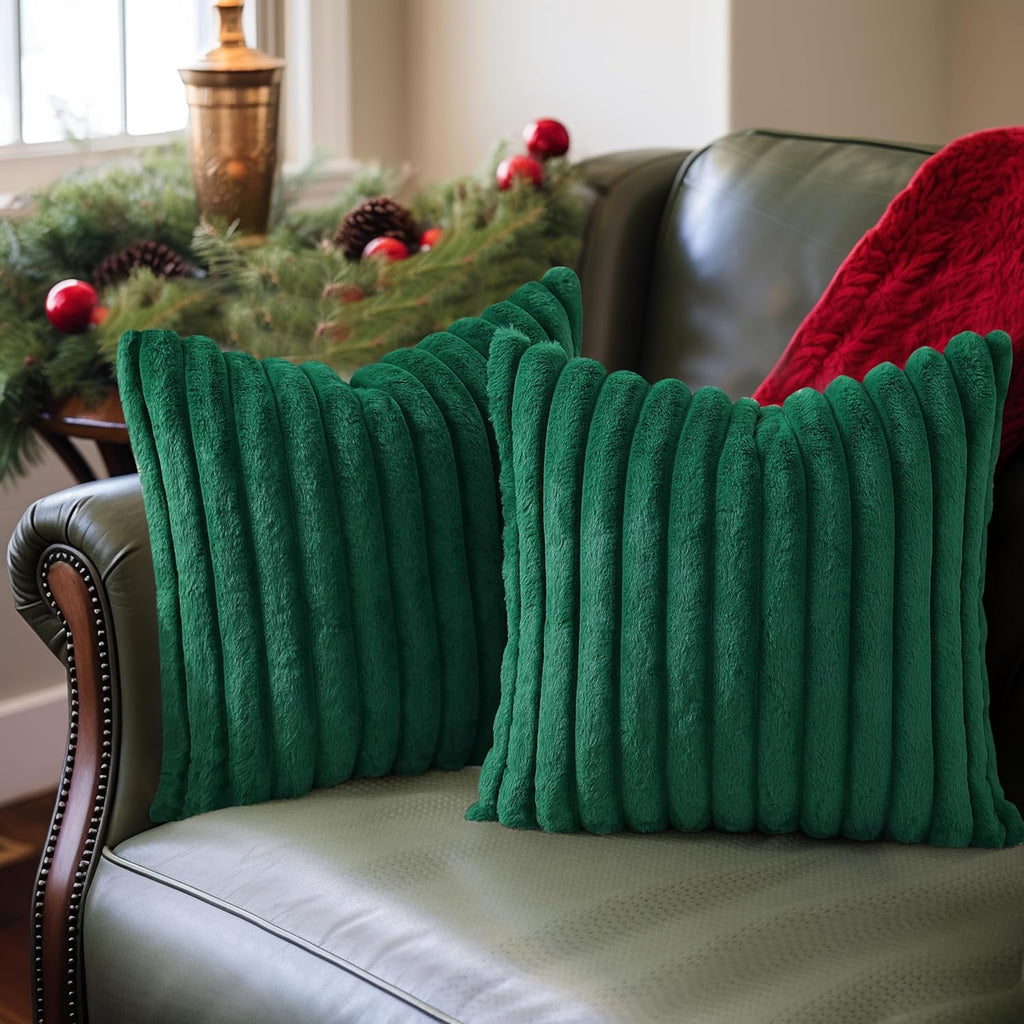 Cream White Striped Faux Fur Pillow Covers