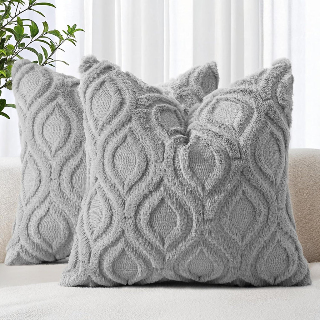 Beige Faux Wool Throw Pillow Covers Set of 2