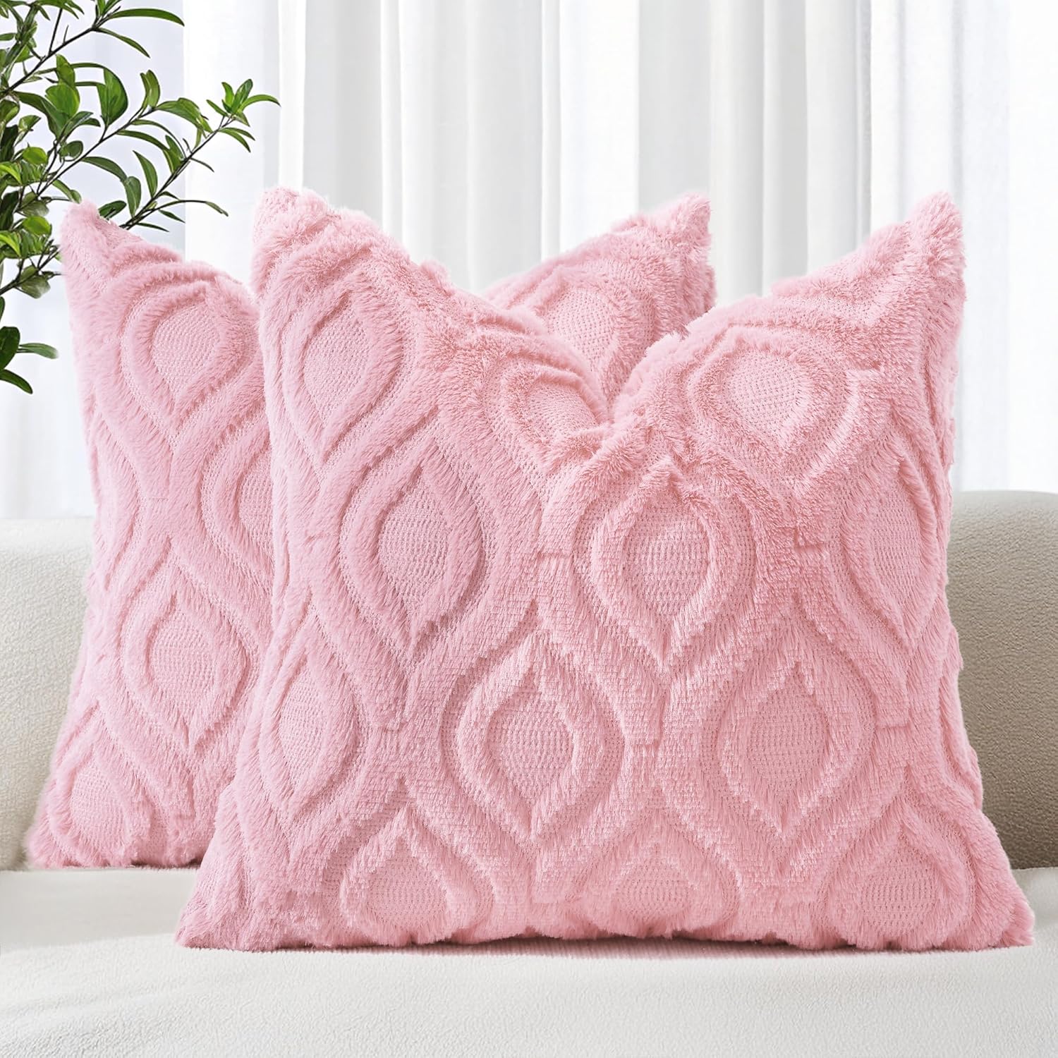 Beige Faux Wool Throw Pillow Covers Set of 2