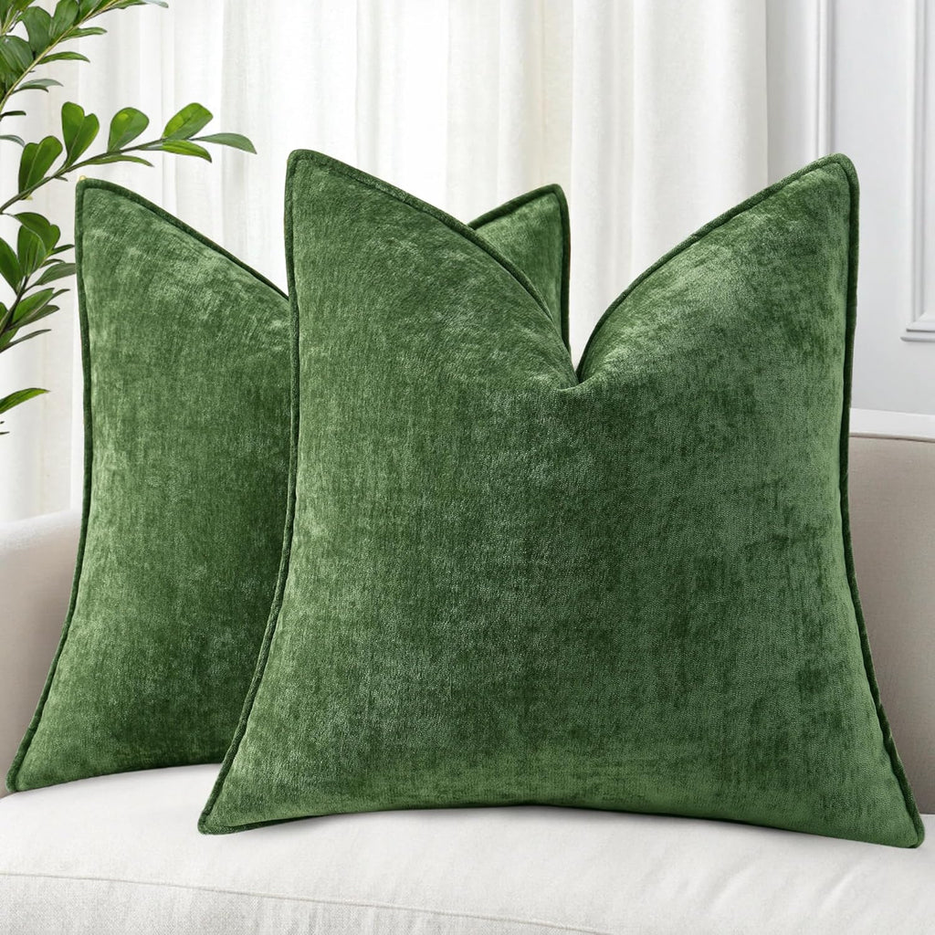 Beige Chenille Throw Pillow Covers Set of 2