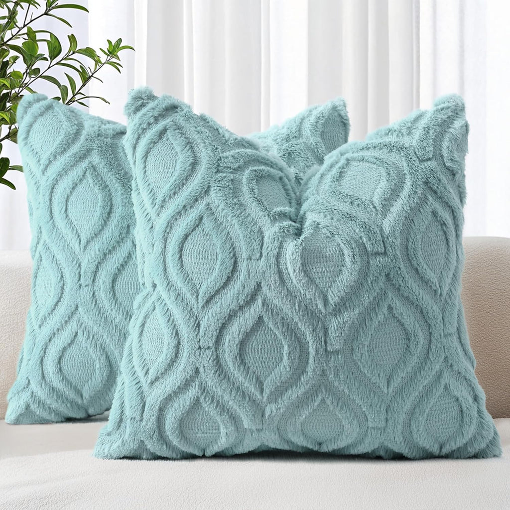Beige Faux Wool Throw Pillow Covers Set of 2