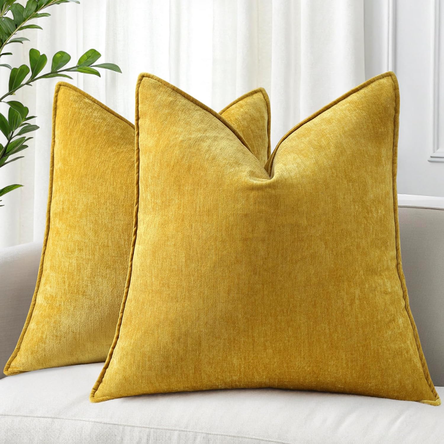 Beige Chenille Throw Pillow Covers Set of 2
