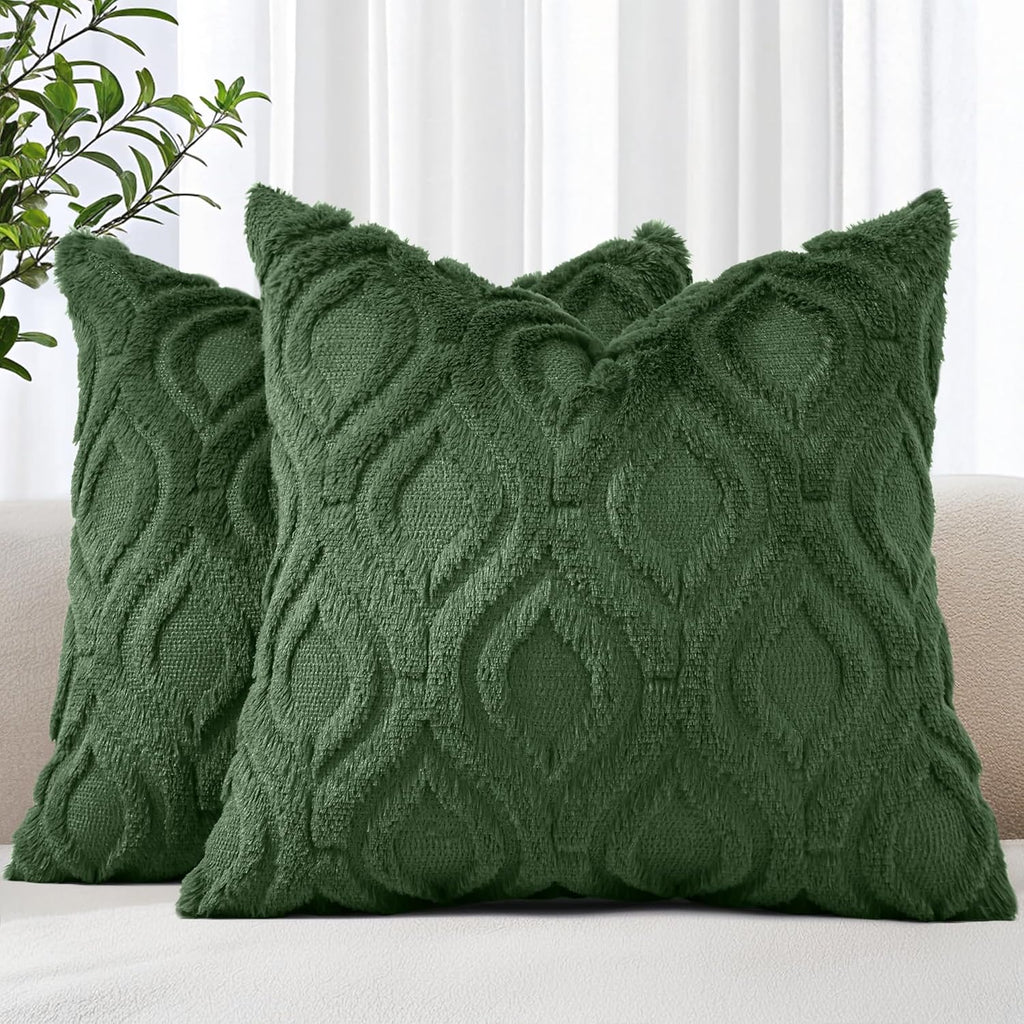 Beige Faux Wool Throw Pillow Covers Set of 2